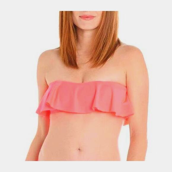 L*SPACE Lynn Coral Pink Strapless Bandeau Style Ruffle Flounce Bikini Top Size L - Picture 10 of 11